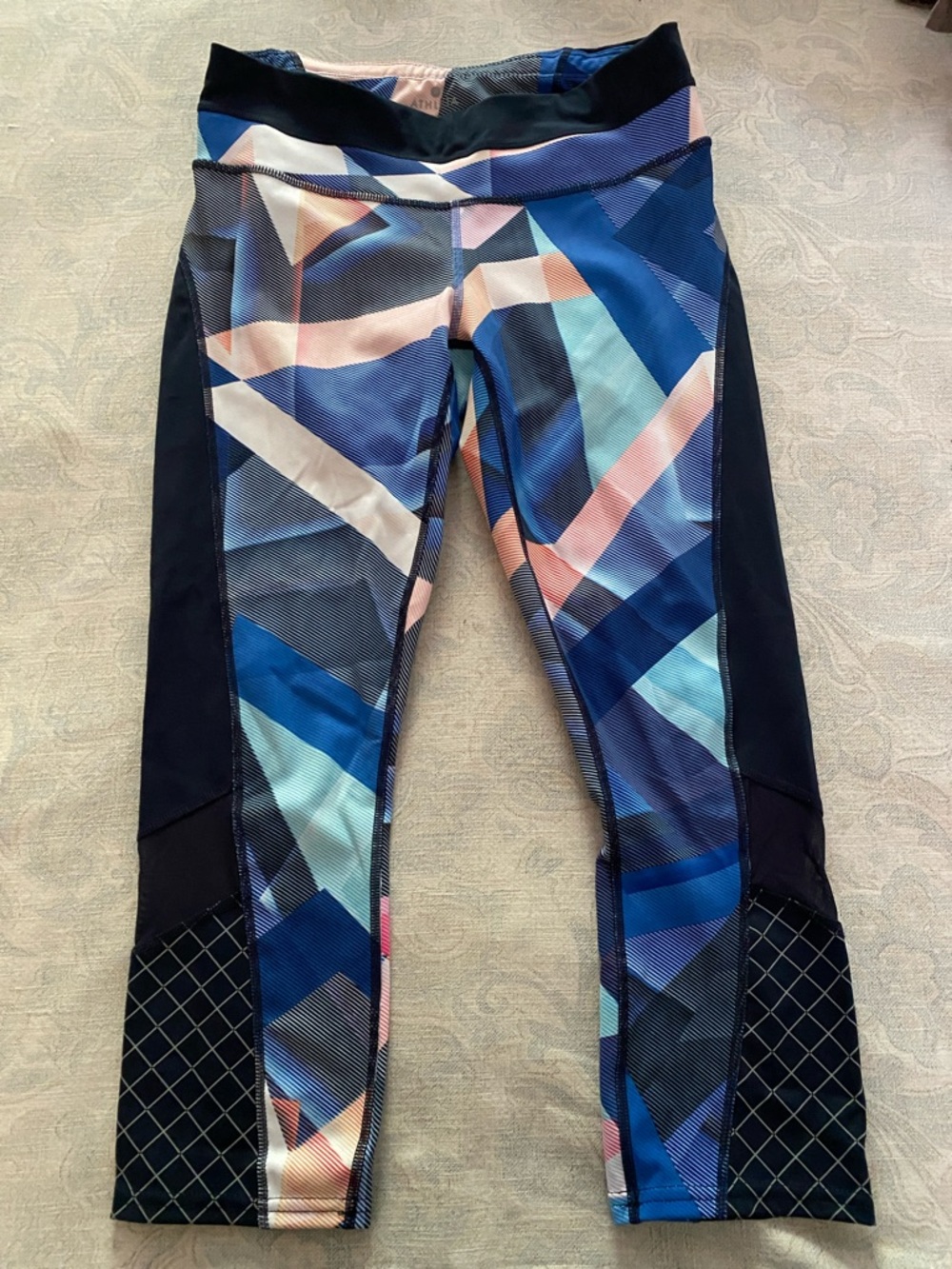 Athlete women’s Geometric Print Athletic Leggings in Blue and Pink